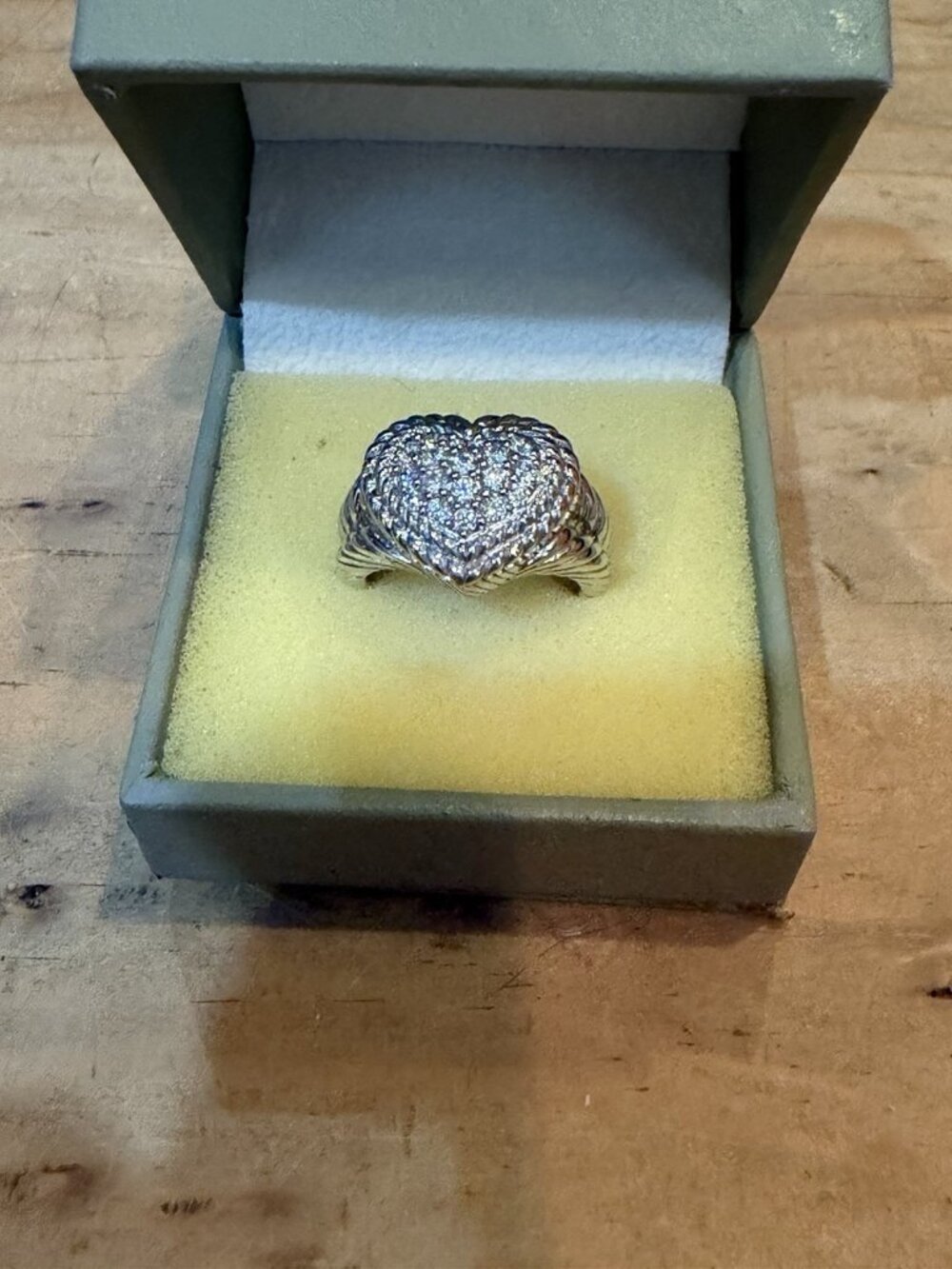 Judith Ripka Sterling Silver CZ Pave Cable Heart Ring Size 7